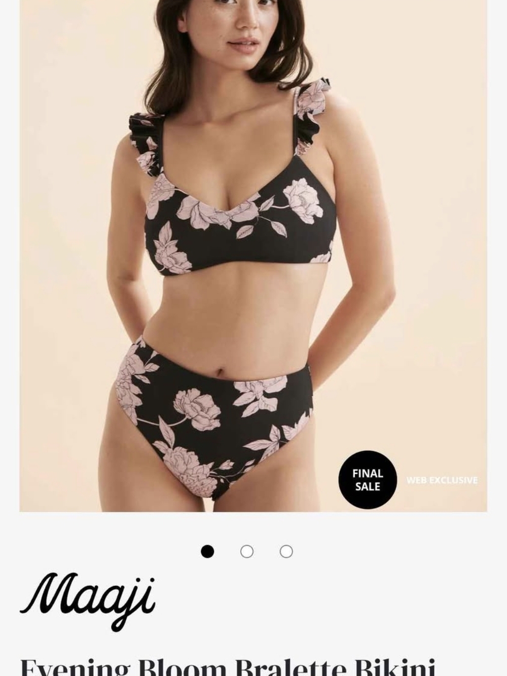 Maaji Black Bikini with Light Pink Floral Ruffle Straps
